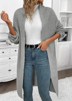 Grey Long Sleeve Open Front Cardigan