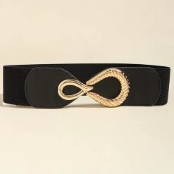 Black Elastic Geometric Metal Detail Belt