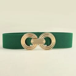 Green Elastic Geometric Metal Detail Belt