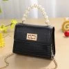 Pearl Patchwork Black Turnlock Crossbody Bag