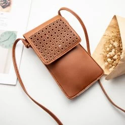 Dark Camel Magnetic Hollow Design Crossbody Bag