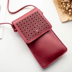 Wine Red Magnetic Hollow Design Crossbody Bag