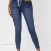 Denim Blue Pocket Skinny Drawastring High Waisted Jeans
