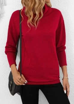 Wine Red Long Sleeve Cowl Neck Sweatshirt