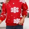 Red Snowflake Print Long Sleeve Stand Collar Christmas Sweater