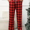 Red Pocket Plaid Drawastring High Waisted Pants