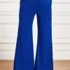 Blue Pocket Flare Leg Elastic Waist High Waisted Pants