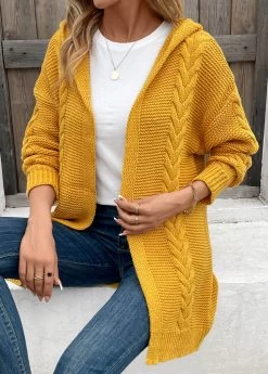 Ginger Long Sleeve Open Front Hooded Cardigan