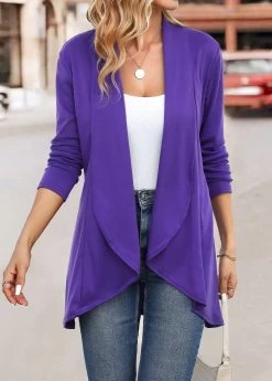 Flowy Purple Asymmetry Long Sleeve Cardigan