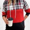 Red Patchwork Plaid Long Sleeve Hoodie