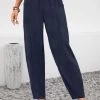Navy Pocket Elastic Waist High Waisted Pants