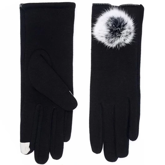 Black Faux Fur Wrist Warming Full Finger Gloves - Image 3