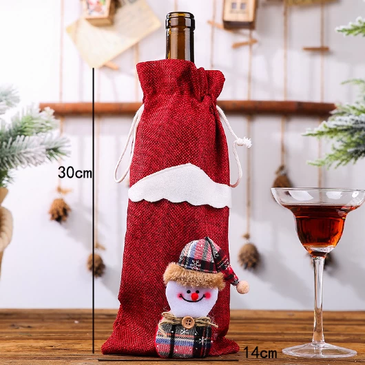 Red Christmas Snowman Print Decorative Wine Cover - Image 3