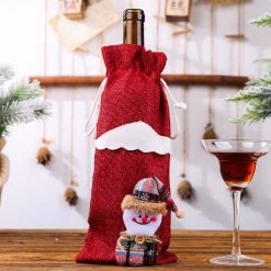 Red Christmas Snowman Print Decorative Wine Cover