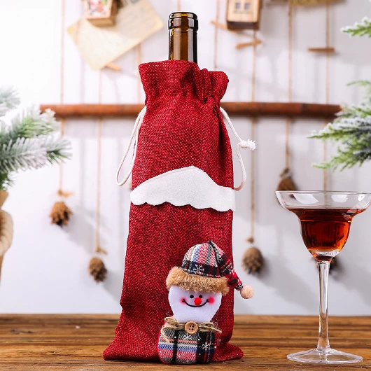 Red Christmas Snowman Print Decorative Wine Cover