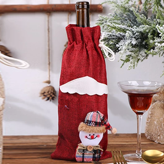 Red Christmas Snowman Print Decorative Wine Cover - Image 2