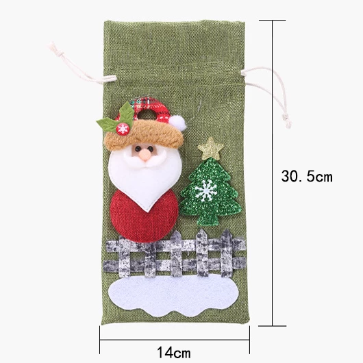Olive Green Christmas Print Drawstring Wine Cover - Image 4