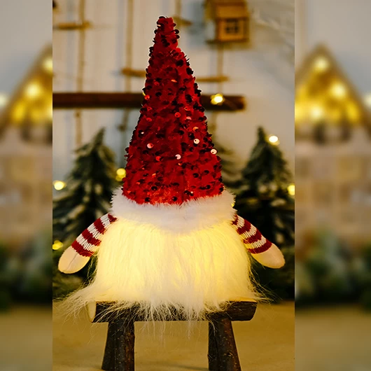 Red Sequin Striped Christmas Santa Claus Doll Decoration - Image 2