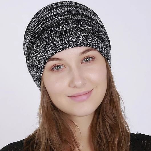 Black Striped Cozy Acrylic Beanie Hat - Image 4