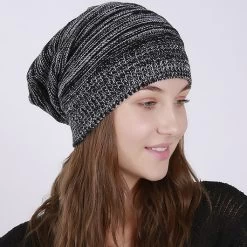 Black Striped Cozy Acrylic Beanie Hat