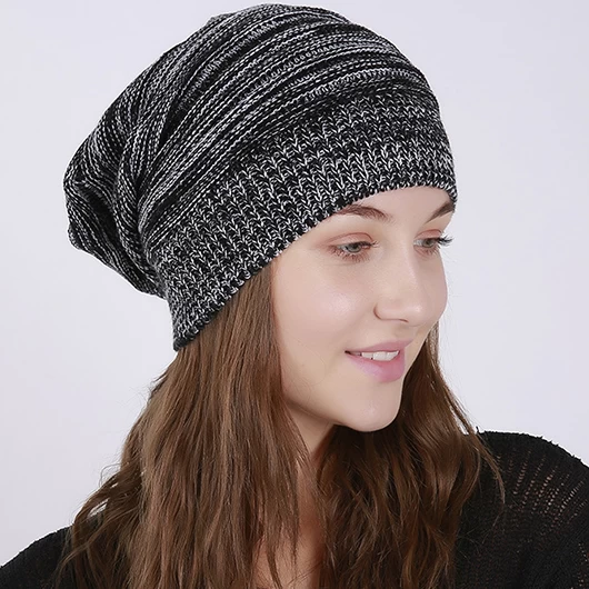 Black Striped Cozy Acrylic Beanie Hat