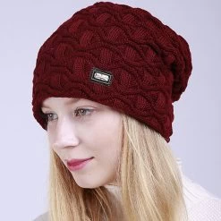 Wine Red Acrylic Material Hat Beanie