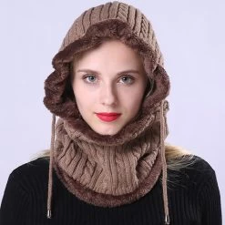 Dark Camel Warming Drawstring Hat Beanie