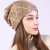 Light Coffee Geometric Print Grid Beanie Hat