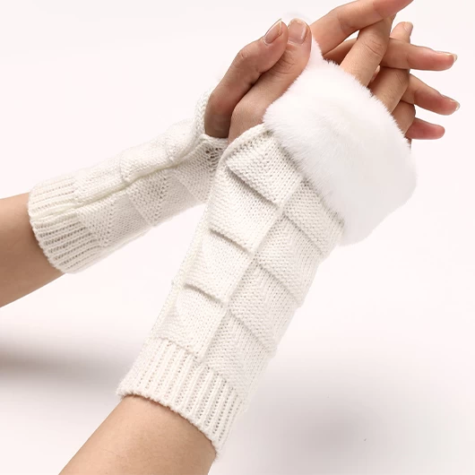 White Below Elbow Warming Fingerless Gloves