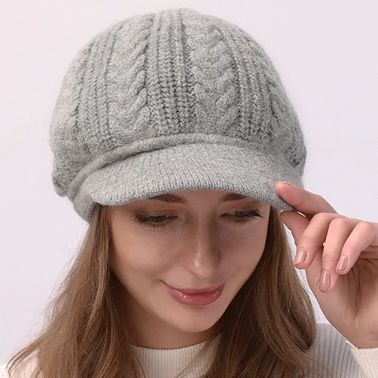 Classic Light Grey Marl Ribbed Beret Hat - Image 3