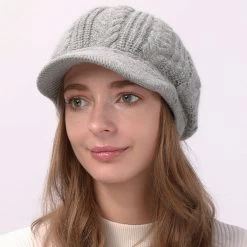 Classic Light Grey Marl Ribbed Beret Hat