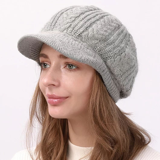Classic Light Grey Marl Ribbed Beret Hat - Image 2