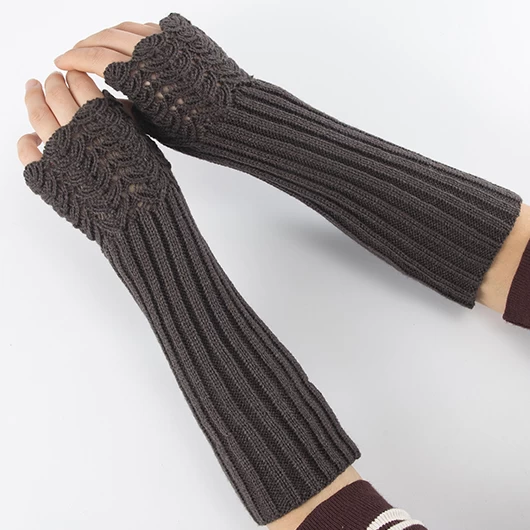 Dark Grey Below Elbow Warming Fingerless Gloves