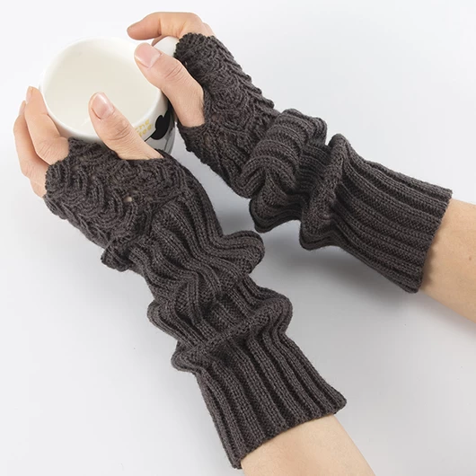 Dark Grey Below Elbow Warming Fingerless Gloves - Image 2