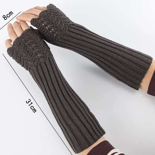 Dark Grey Below Elbow Warming Fingerless Gloves - Image 3