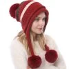 Wine Red Striped Plush Knitted Hat