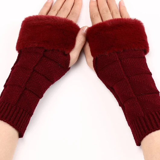 Wine Red Below Elbow Warming Fingerless Gloves - Image 2