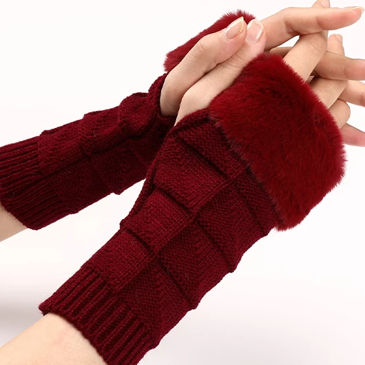 Wine Red Below Elbow Warming Fingerless Gloves