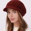 Classic Wine Red Ribbed Beret Hat