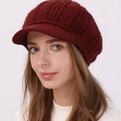 Classic Wine Red Ribbed Beret Hat