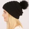 Black Puff Ball Acrylic Beanie Hat