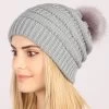 Light Grey Puff Ball Acrylic Beanie Hat