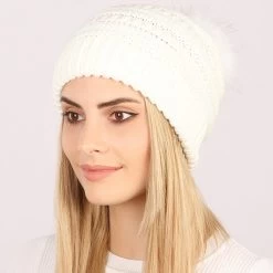 White Puff Ball Acrylic Beanie Hat