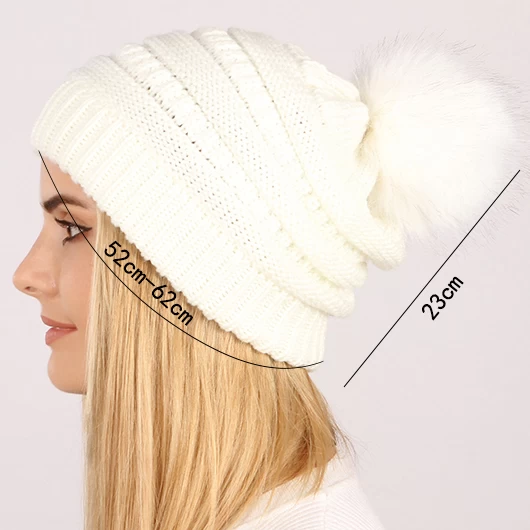 White Puff Ball Acrylic Beanie Hat - Image 3
