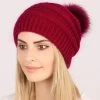 Wine Red Puff Ball Acrylic Beanie Hat