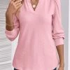 Light Pink Jacquard Long Sleeve V Neck Blouse