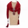 Wine Red Geometric Pendant Tassel Scarf