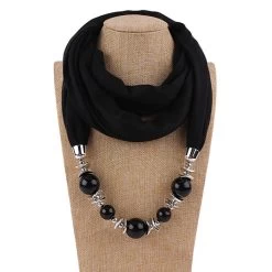 Patchwork Black Geometric Beaded Infinity Scarf