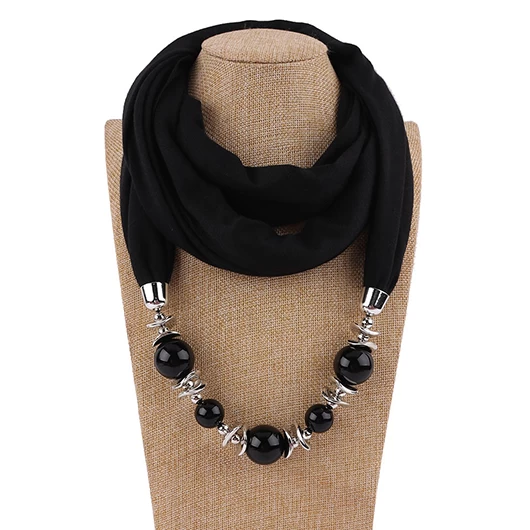 Patchwork Black Geometric Beaded Infinity Scarf