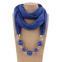 Patchwork Royal Blue Geometric Beaded Scarf